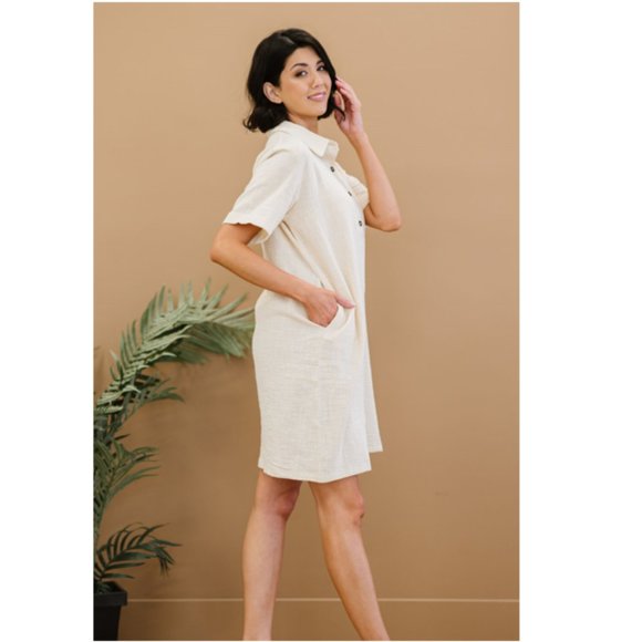 Zenana Iconic Scene Full Size Gauze Half Button Dress - Picture 4 of 12